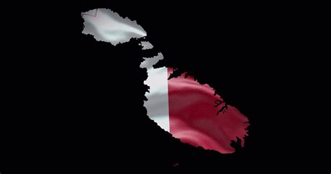 Malta Map Shape With Waving Flag Background Alpha Channel Outline Of