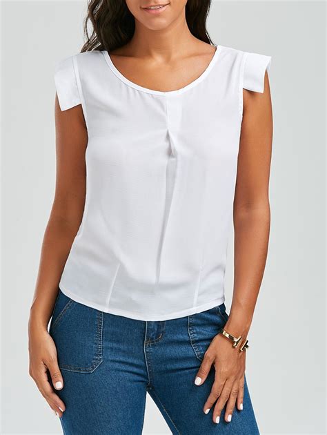 [66 Off] Brief Scoop Neck White Sleeveless Chiffon Blouse For Women