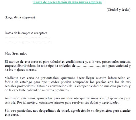 Carta De Presentaci N De Una Nueva Empresa Ejemplo