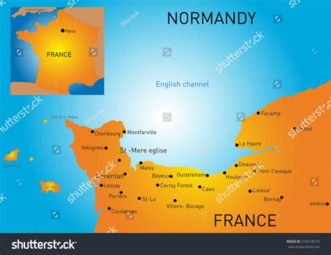 Vector Color Map Normandy Coast Stock Vector 216518215 - Shutterstock