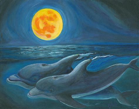 Dolphin Moon Painting By Bev Veals Fine Art America