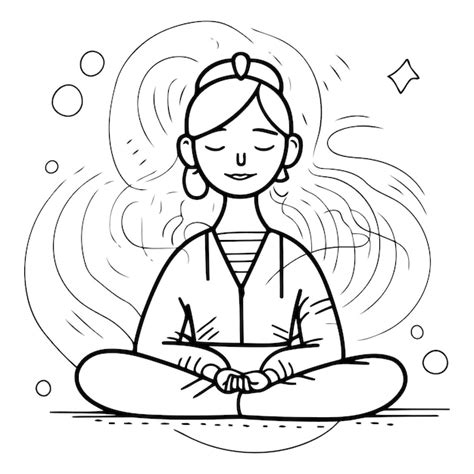 Ilustración vectorial de una mujer meditando en posición de loto sobre