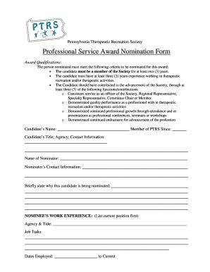 Fillable Online Professional Service Award Nomination Form Fax Email