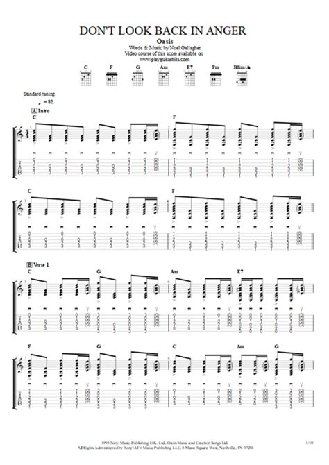 Don T Look Back In Anger Tab By Oasis Guitar Pro Rhythm Guitar By Play Guitar Hits Mysongbook