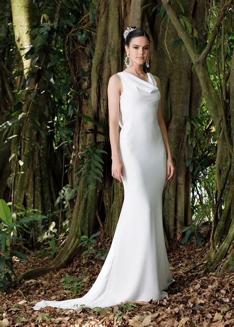 Crepe Mermaid Wedding Dress with Front and Back Cowl-Neck – Lotus