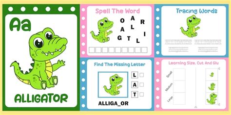 Premium Vector Worksheets Pack For Kids With Alligator Vector