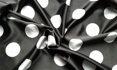 Black Fabric With Polka Dots White Polka Dot Black Satin Polyester ...