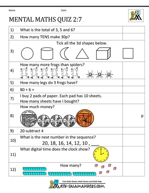 Printable Mental Maths Year 2 Worksheets