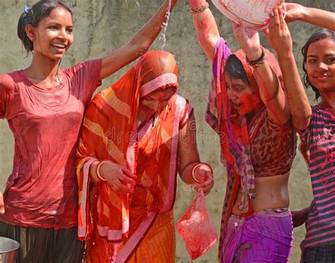 Young Woman Celebrate Holi Festival In India Editorial Image Image Of