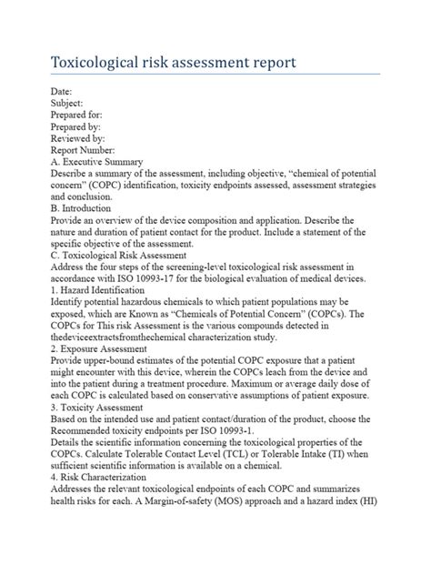 Toxicological Risk Assessment Report | PDF