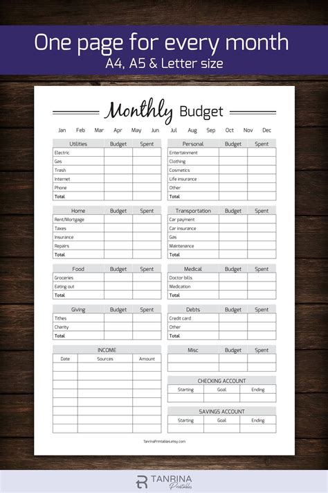 Monthly Budget Planner Printable Finance Money Tracker Etsy Budget