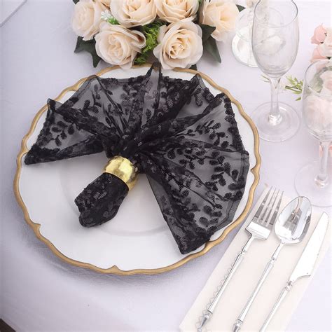 Efavormart Sparkly Black Gold Leaf Vine Embroidered Sequin Tulle Cloth