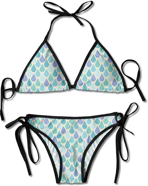 Teal Swimsuit For Womencolorful Water Droplets Rain Themed Image Natural World In