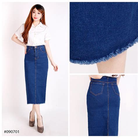 Jual KARAKOREA Denim Skirt Rok Denim Panjang Rok Wanita Jeans Biru