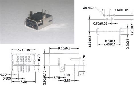 USB Buchse Mini B 5 Polig Stehend