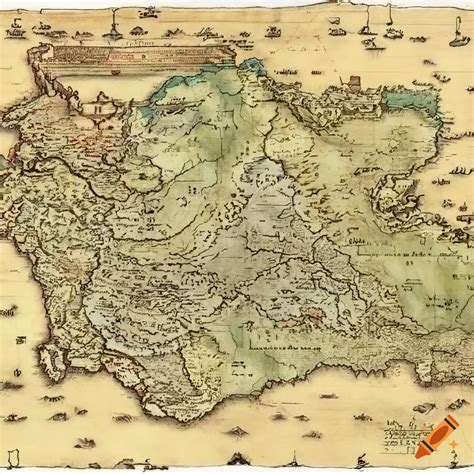 Intricately Detailed Fantasy Map Of A Continent With Hamlets Village