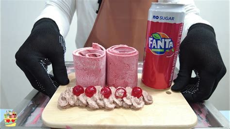 Fanta Strawberry Oddly Satisfying Big Ice Cream Rolls Red Fanta