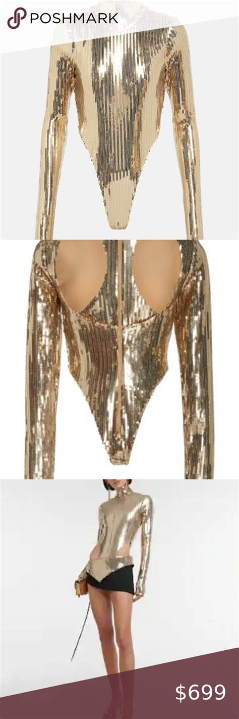 LaQuan Smith Runway Gold Sequin Long Sleeve Bodysuit Long Sleeve