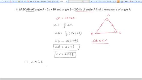 SOLVED In âˆABC AB AC Angle A 5x 20 and angle B 2 5 of