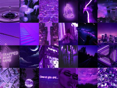 Purple Wall Collage Kit Dark Purple Collage Kit Neon Aesthetic Wall Collage Kit 60 Pcs Digital