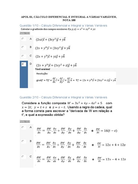 Apol 01 Calculo Diferencial E Integral Pdf Cálculo Física