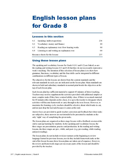 Detailed Lesson Plan For Grade 8 English