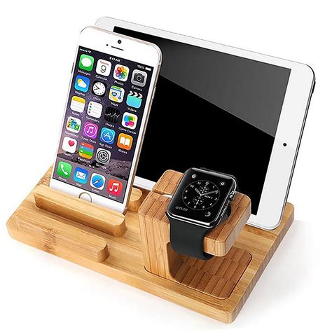 Usb Laadstation Voor Apple Horloge Opladen Dock Station Bamboe Hout