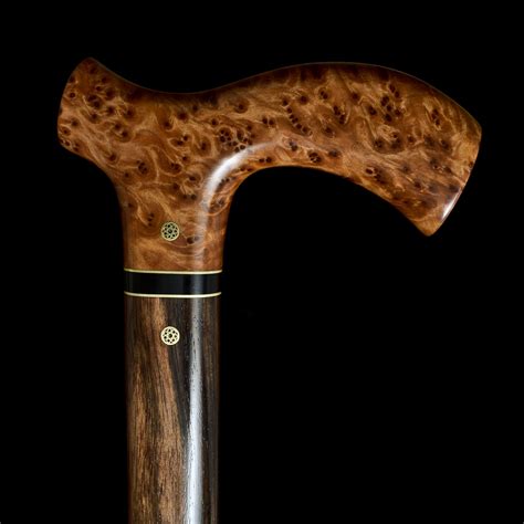 Custom Made Handmade Walking Cane In Thuya Burl And Ebony Wood