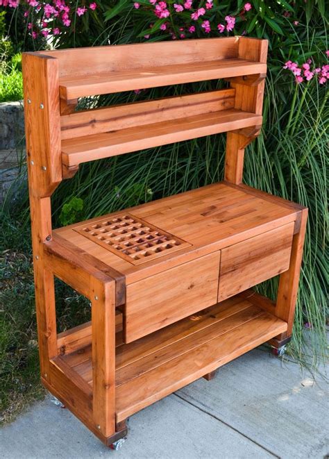 Eli S Redwood Potting Bench Garden Bench Diy Outdoor Potting Bench Potting Bench Plans