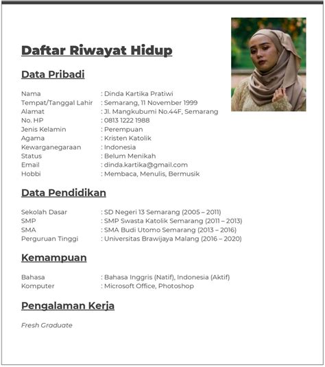 Contoh Daftar Riwayat Hidup Tulis Tangan Dan Via Email Combinesia