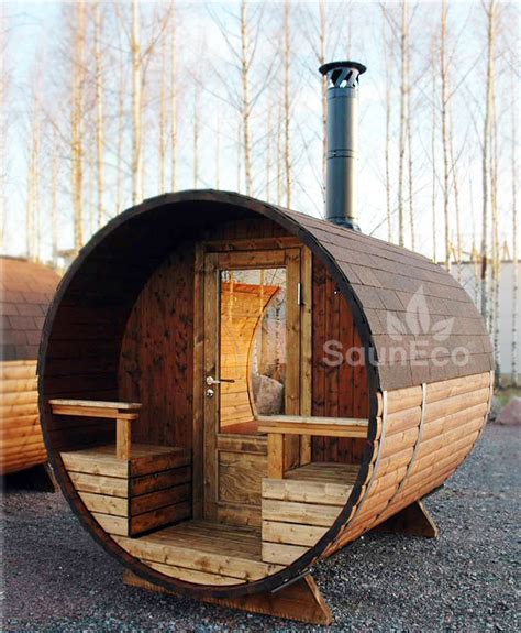 Luxury Panorama Barrel Sauna For 6 ↔9ft Glass Wall Terrace Wood