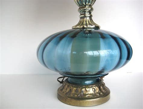 Vintage blue table lamp blue glass lamp hollywood regency