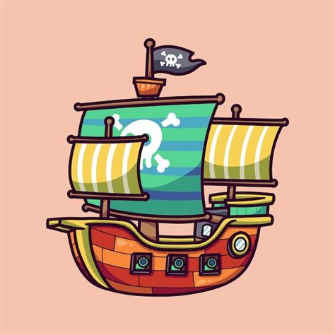 Ilustra O De Desenho Animado Vetorial De Um Navio Pirata Vetor Premium