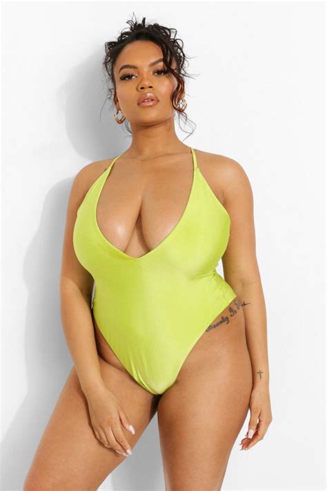 Plus Tropicana Plunge Strappy Swimsuit Boohoo Uk