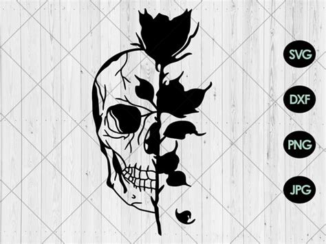 Rose Skull Svg Skull With Flower Svg Png Dxf  Half Etsy