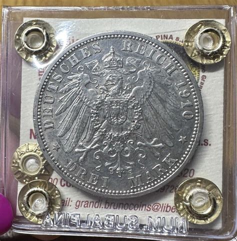 Monnaie Empire Allemand Prusse 3 Mark 1910 A Scellé Spl Subalpina eBay