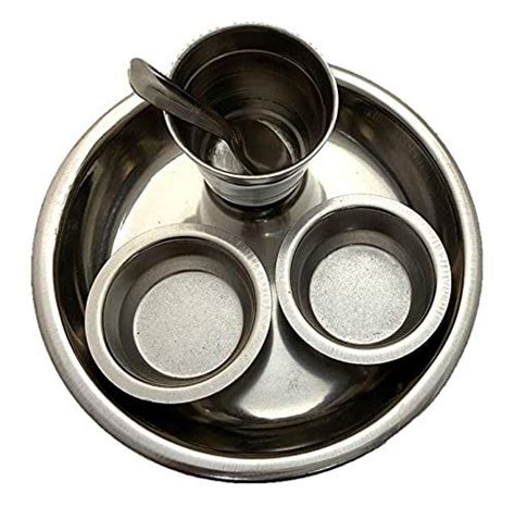 Puravedic Steel Laddu Gopal Ji Bhog Thali Set With Katori Glass