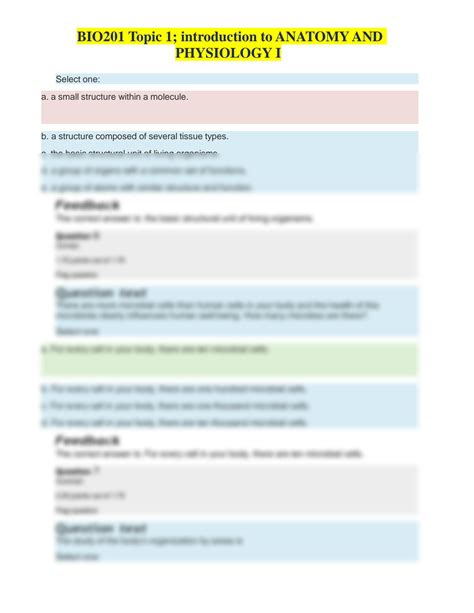 SOLUTION Bio201 Topic 1 Introduction To Anatomy And Physiology I