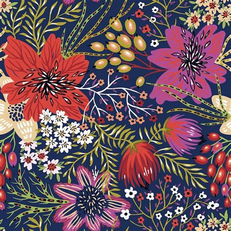 Premium Vector Flowers And Plants Seamless Print Pattern Vector