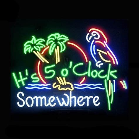 Custom Margaritaville Parrot It’s 5′ O Clock Somewhere Neon Sign Tube ...