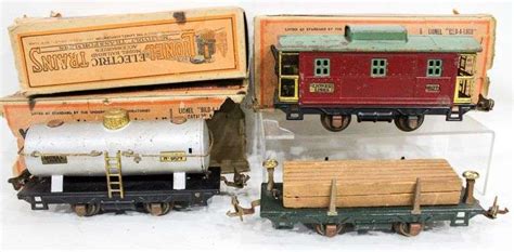 Pre War Lionel O Gauge Train Cars with Boxes - Includes: # 831 Flatbed , # 804 Tank Car and ...