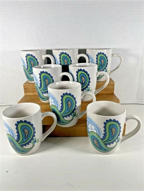 Set Of Royal Norfolk Paisley Retro Oz Coffee Tea Cup Mugs Blue