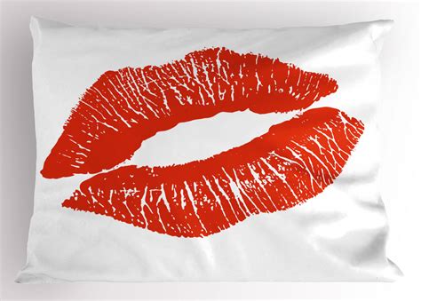 Kiss Pillow Sham Print Of Red Lips Kiss Mark On White Background