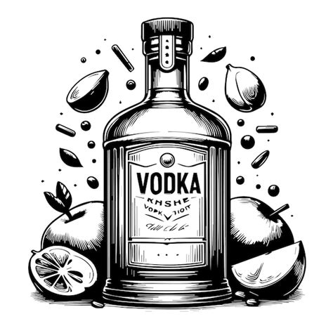 Een Tekening Van Een Fles Wodka Met Citroenen En Citroenen Premium Vector