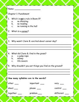 Junie B. Jones and Her Big Fat Mouth Comprehension Questions by Anna ...