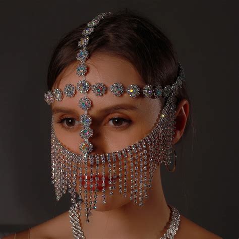 Crystal Tassel Veil Face Mask Rhinestone Chain Nightclub Dance Party