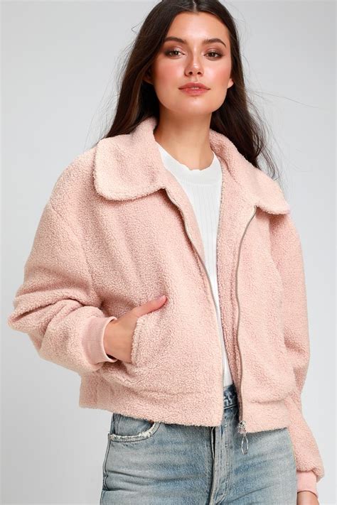 Blush Pink Teddy Jacket - Cropped Jacket - Cropped Teddy Coat - Lulus