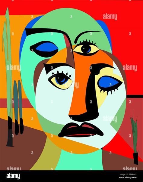 Colorful Abstract Background Cubism Art Style Double Portrait Stock