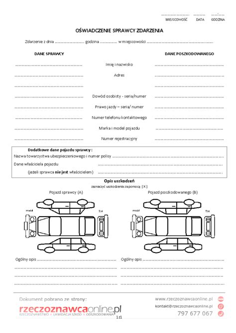 O Wiadczenie Sprawcy Kolizji Do Pobrania Rzeczoznawcaonline Pl