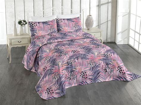 Hawaii Themed Bedspread Neutral Boho Tropical Palm Leaves With Spots Chill Vibes Print